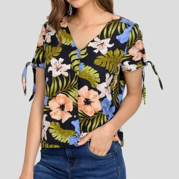 Vero Moda Melfie Milo Tropical Hawaiian Print Shirt NEW - Picture 3 of 10